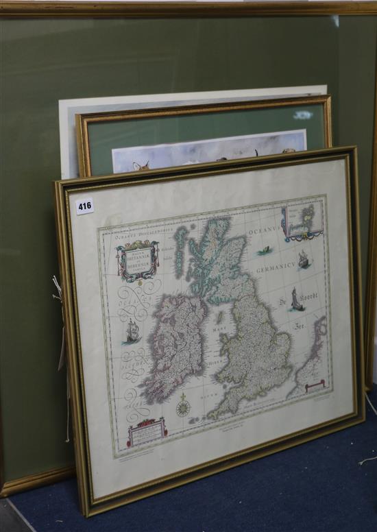 Rosemary H Coates Hunting Countries of Great Britain, signed, l/e No. 626/850, a map of Britannia and a hunting print (3)